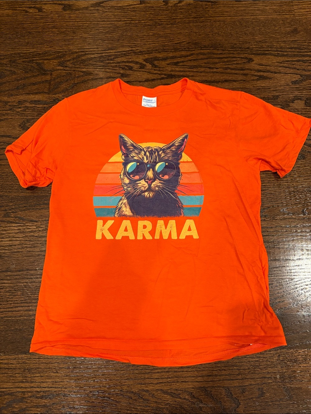 Port and Company Orange 'KARMA' Cat Graphic Tee